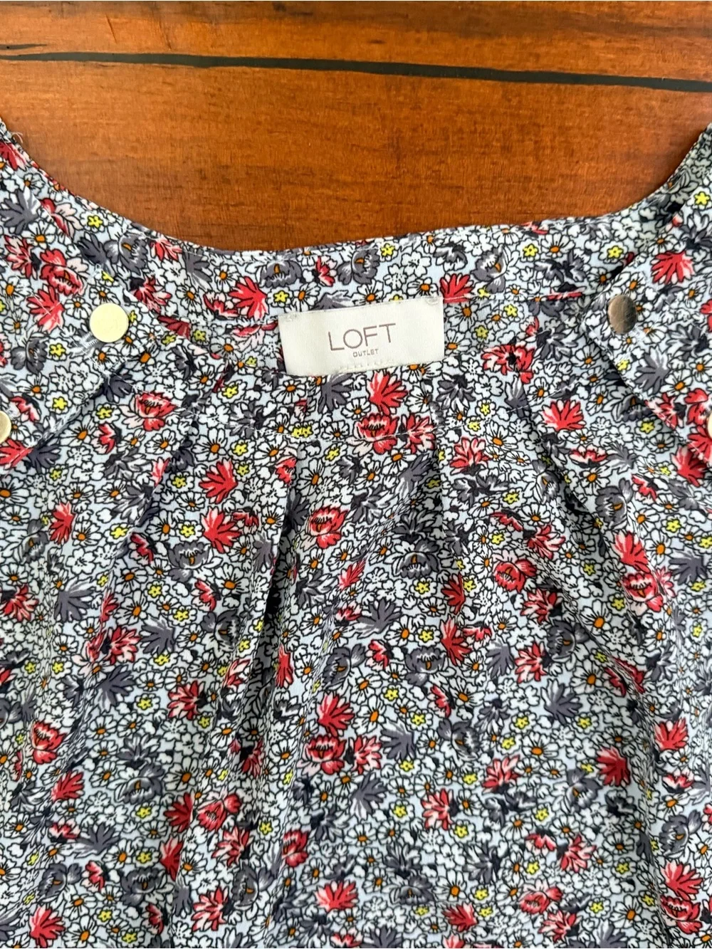 LOFT Floral Sleeveless Shell Top - Red, Gray, Pink & Blue - Picture 2 of 3